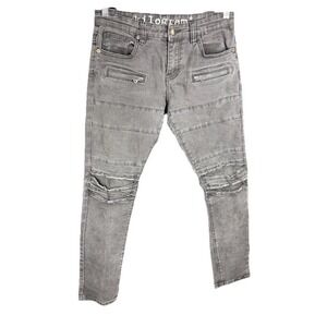 Kilogram Slim Jeans Mens 32x32 Black Cargo Distressed Y2K Dark Wash-Low Rise